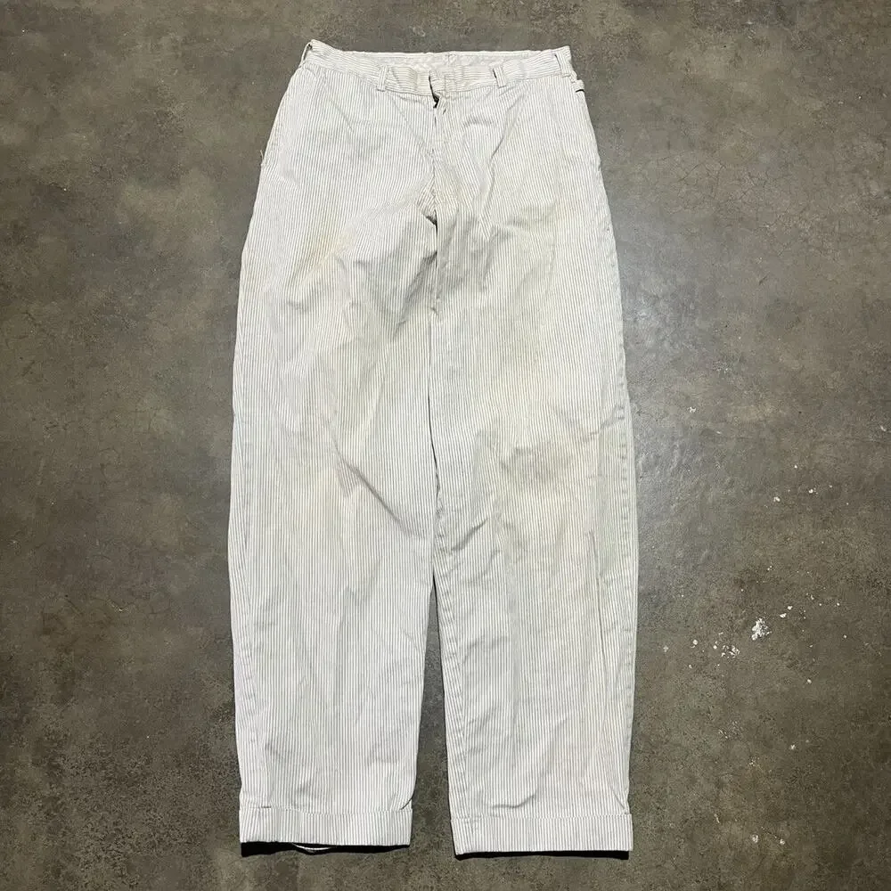 Vintage 50s White/Green Striped Side Clasp Pants 28x29